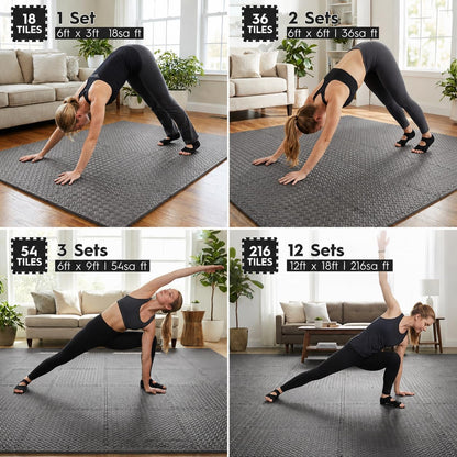 18pcs Puzzle Exercise Mat, 12.6"x12.6"x0.4", 18sqft EVA Interlocking Foam Floor Tiles, Protective, Water-Resistant Flooring for Home Gym & Workout Equipment