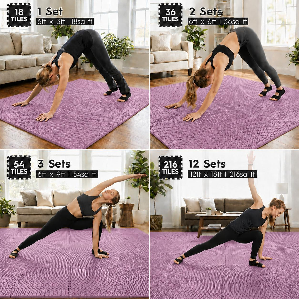 18pcs Puzzle Exercise Mat, 12.6"x12.6"x0.4", 18sqft EVA Interlocking Foam Floor Tiles, Protective, Water-Resistant Flooring for Home Gym & Workout Equipment