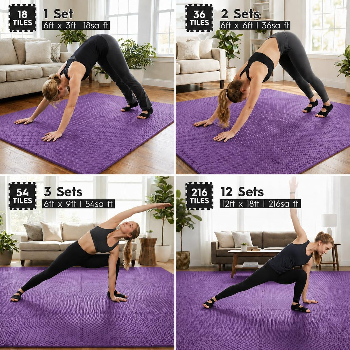 18pcs Puzzle Exercise Mat, 12.6"x12.6"x0.4", 18sqft EVA Interlocking Foam Floor Tiles, Protective, Water-Resistant Flooring for Home Gym & Workout Equipment