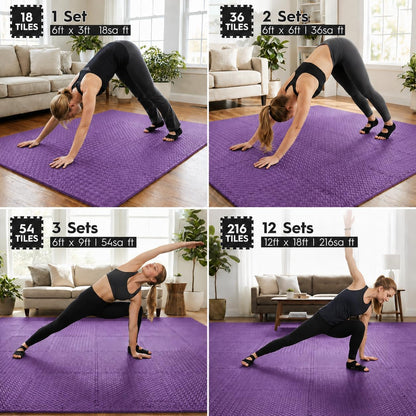 18pcs Puzzle Exercise Mat, 12.6"x12.6"x0.4", 18sqft EVA Interlocking Foam Floor Tiles, Protective, Water-Resistant Flooring for Home Gym & Workout Equipment