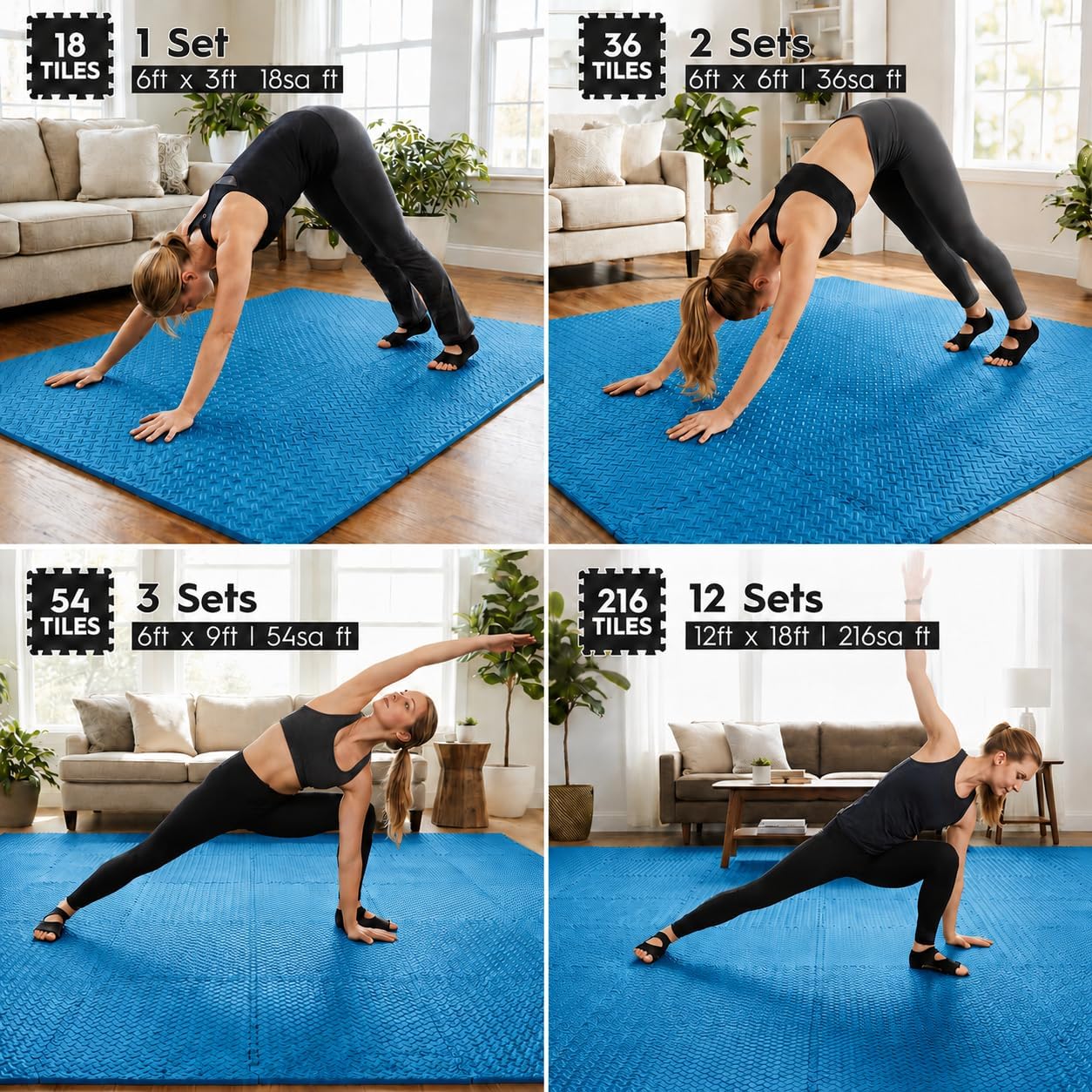 18pcs Puzzle Exercise Mat, 12.6"x12.6"x0.4", 18sqft EVA Interlocking Foam Floor Tiles, Protective, Water-Resistant Flooring for Home Gym & Workout Equipment
