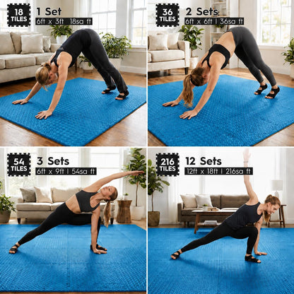 18pcs Puzzle Exercise Mat, 12.6"x12.6"x0.4", 18sqft EVA Interlocking Foam Floor Tiles, Protective, Water-Resistant Flooring for Home Gym & Workout Equipment