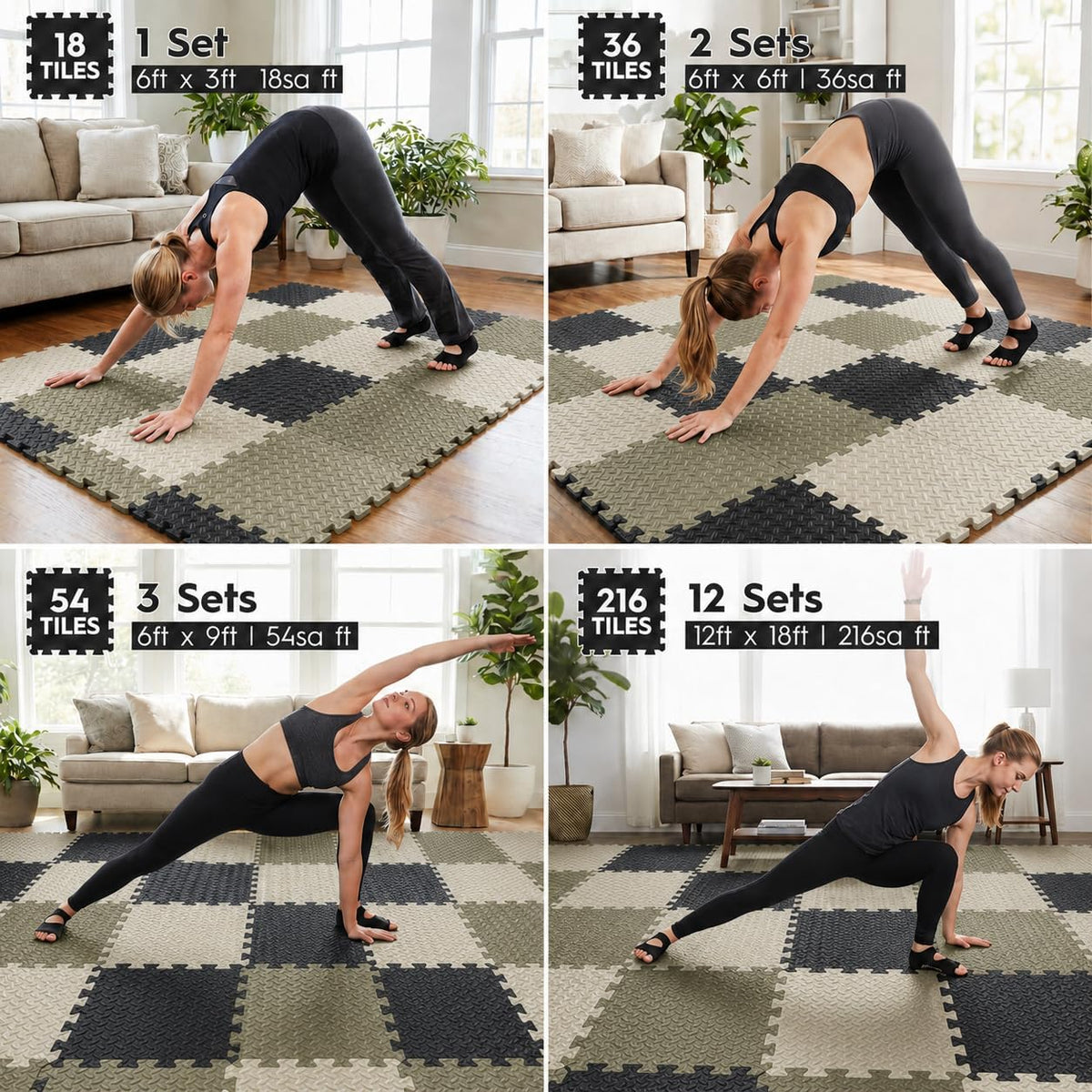 18pcs Puzzle Exercise Mat, 12.6"x12.6"x0.4", 18sqft EVA Interlocking Foam Floor Tiles, Protective, Water-Resistant Flooring for Home Gym & Workout Equipment