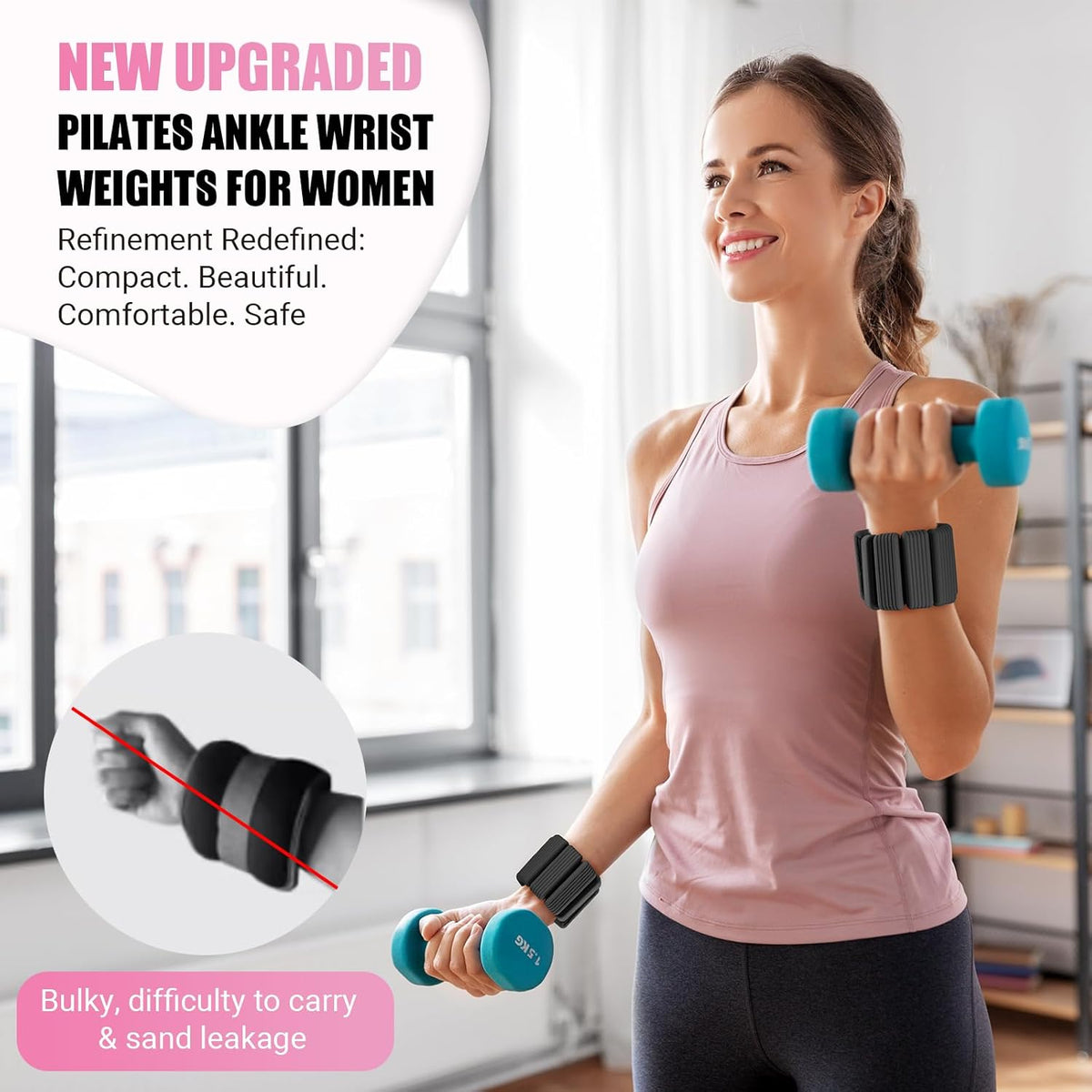 Pilates Wrist Ankle Weights for Women, Wearable Strong Arm & Leg Weights Set of 2(1 lb/2.2 lbs Each), Adjustable Ankle Weights for Walking, Yoga, Dance, Barre, Gym