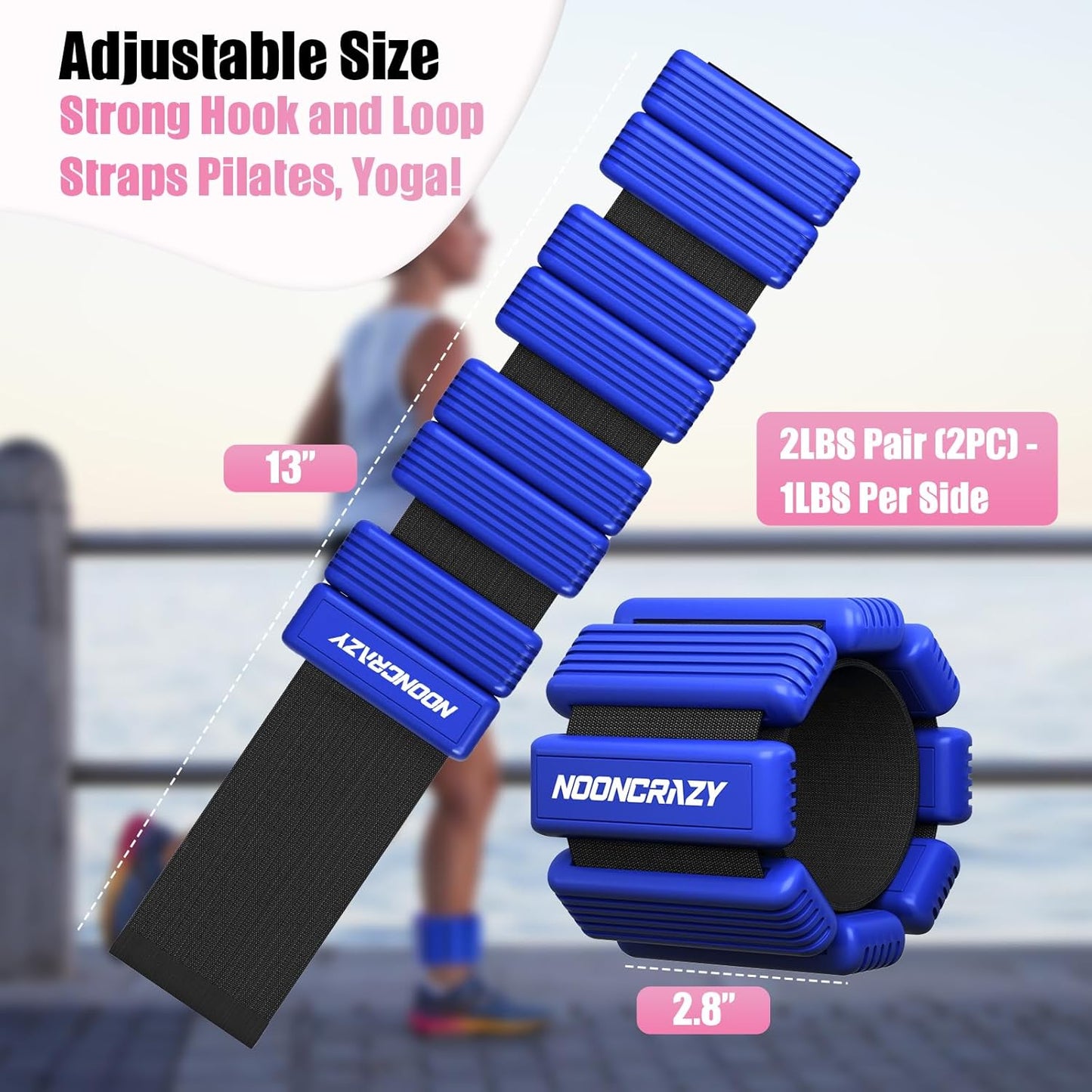 Pilates Wrist Ankle Weights for Women, Wearable Strong Arm & Leg Weights Set of 2(1 lb/2.2 lbs Each), Adjustable Ankle Weights for Walking, Yoga, Dance, Barre, Gym