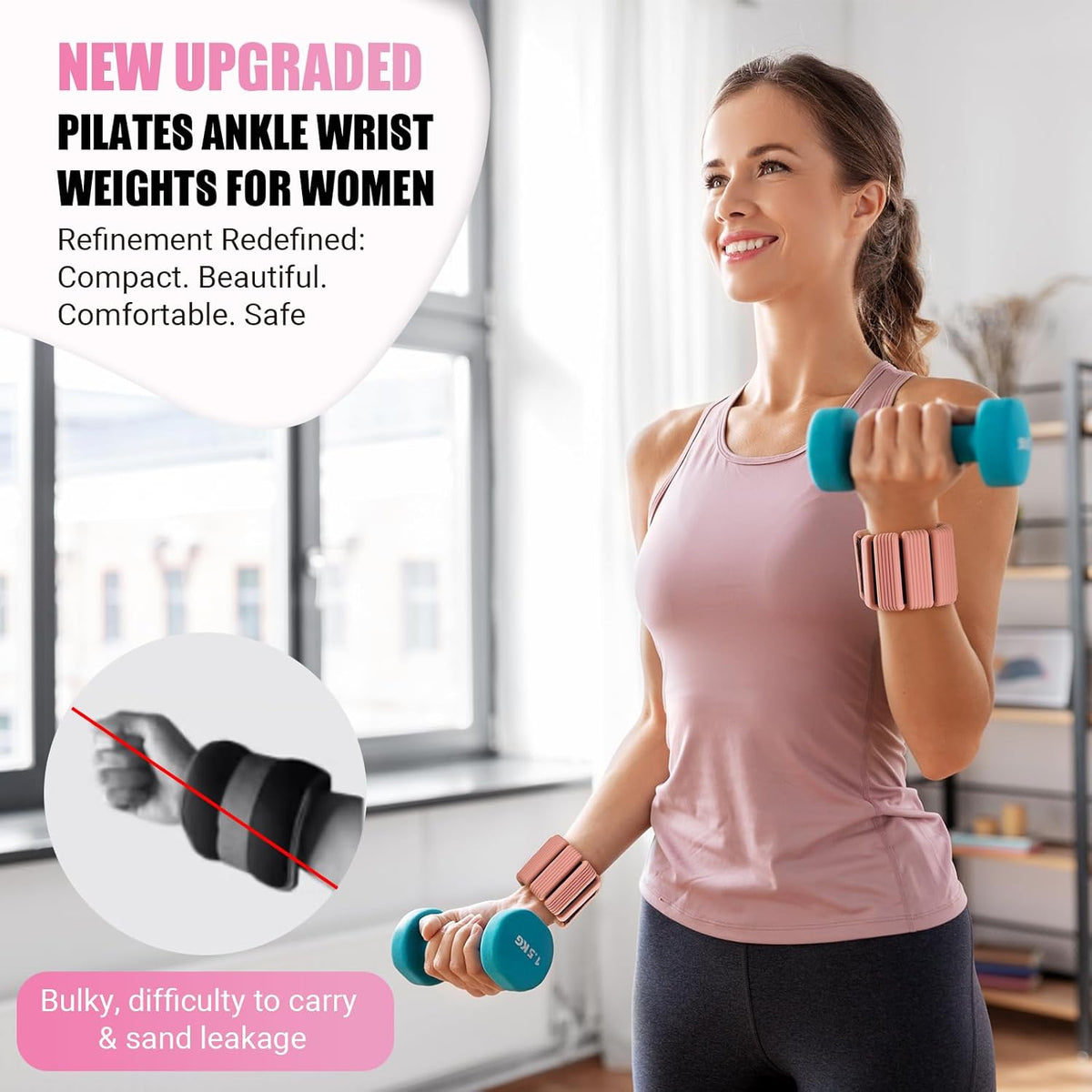 Pilates Wrist Ankle Weights for Women, Wearable Strong Arm & Leg Weights Set of 2(1 lb/2.2 lbs Each), Adjustable Ankle Weights for Walking, Yoga, Dance, Barre, Gym