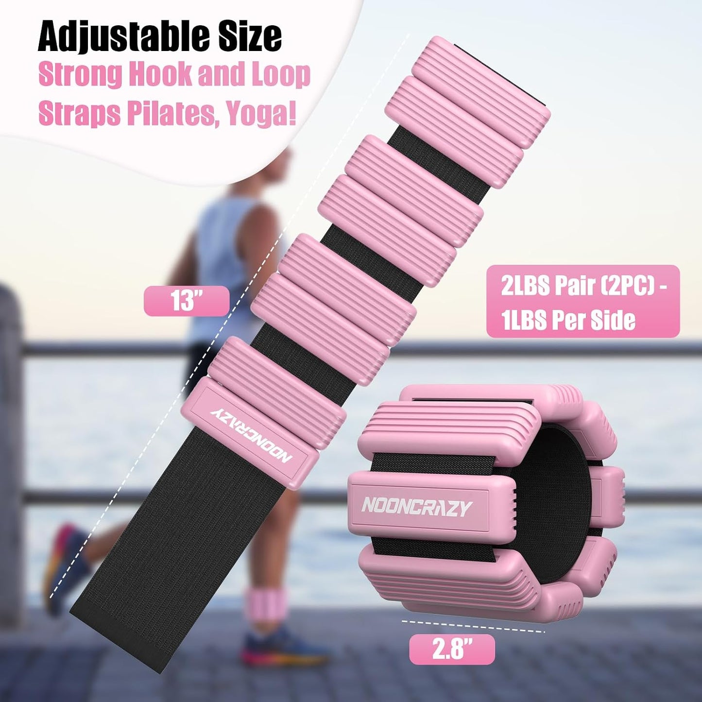 Pilates Wrist Ankle Weights for Women, Wearable Strong Arm & Leg Weights Set of 2(1 lb/2.2 lbs Each), Adjustable Ankle Weights for Walking, Yoga, Dance, Barre, Gym