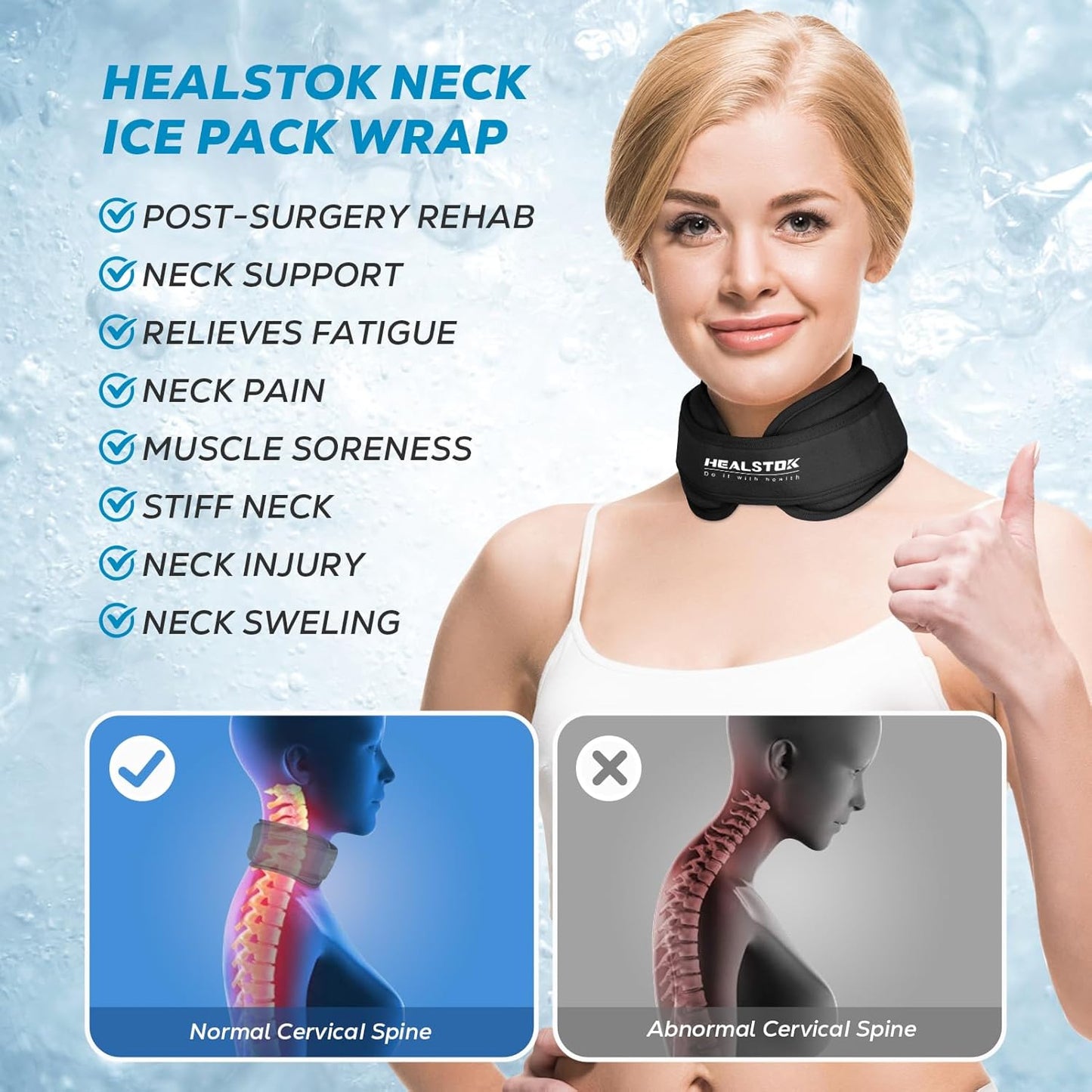 Neck Ice Pack Wrap, Reusable Cold/Hot Gel for Neck Pain, Black
