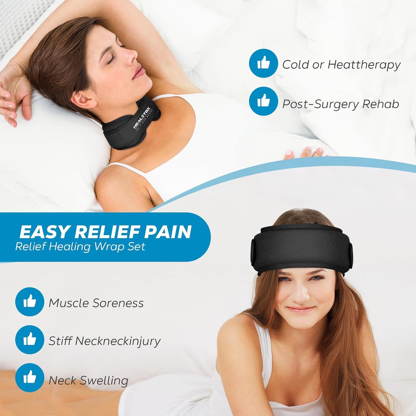 Neck Ice Pack Wrap, Reusable Cold/Hot Gel for Neck Pain, Black