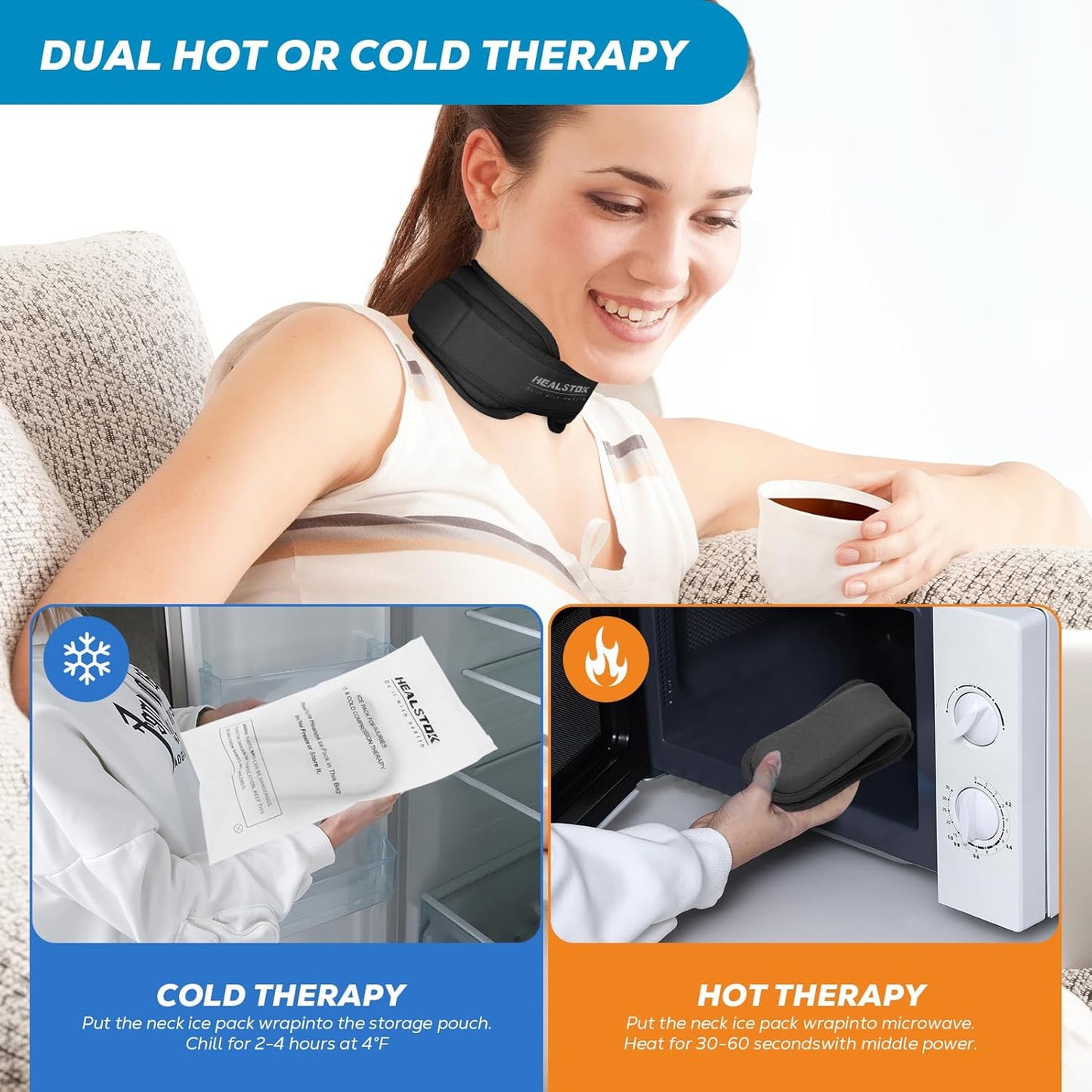 Neck Ice Pack Wrap, Reusable Cold/Hot Gel for Neck Pain, Black