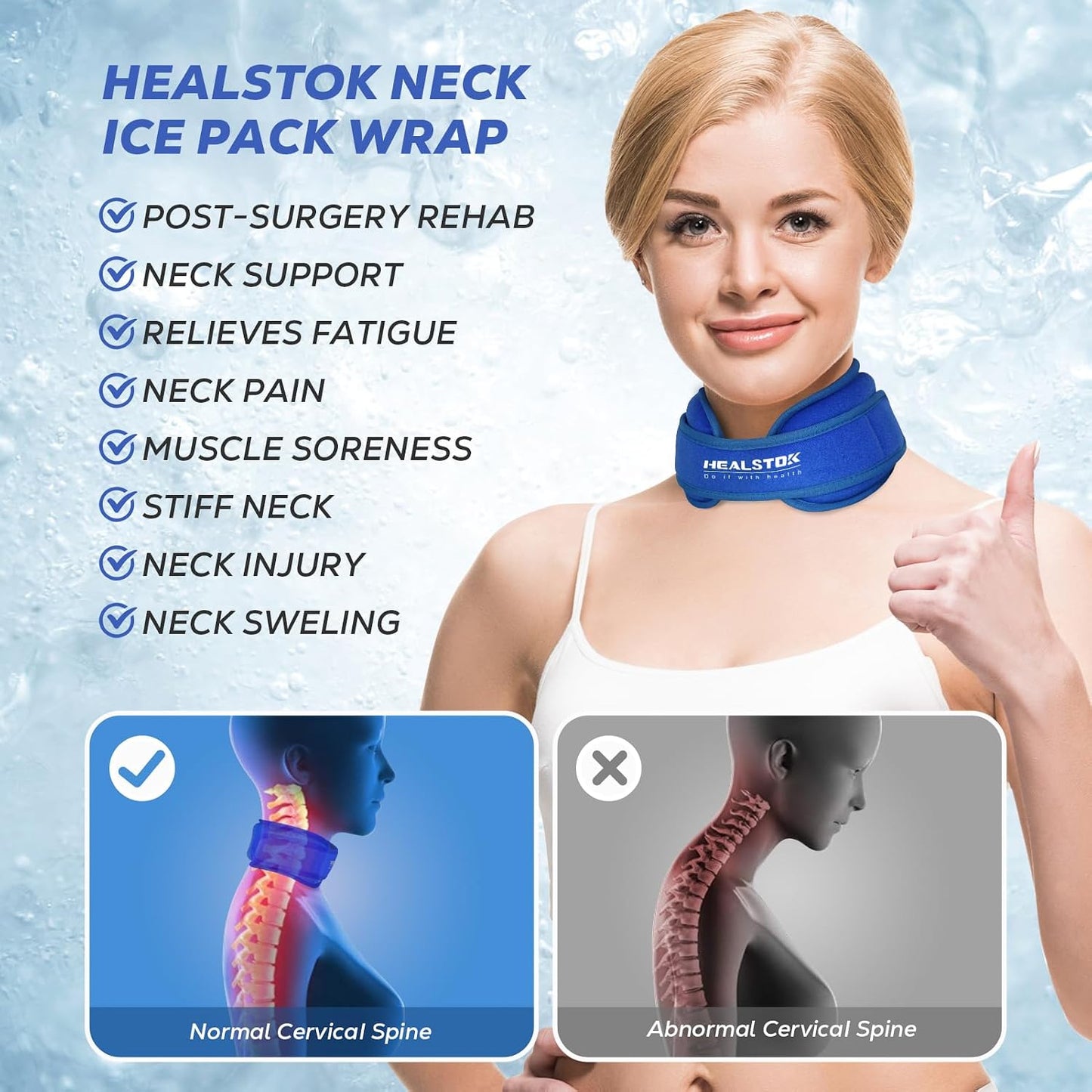 Neck Ice Pack Wrap, Reusable Cold/Hot Gel for Neck Pain, Black