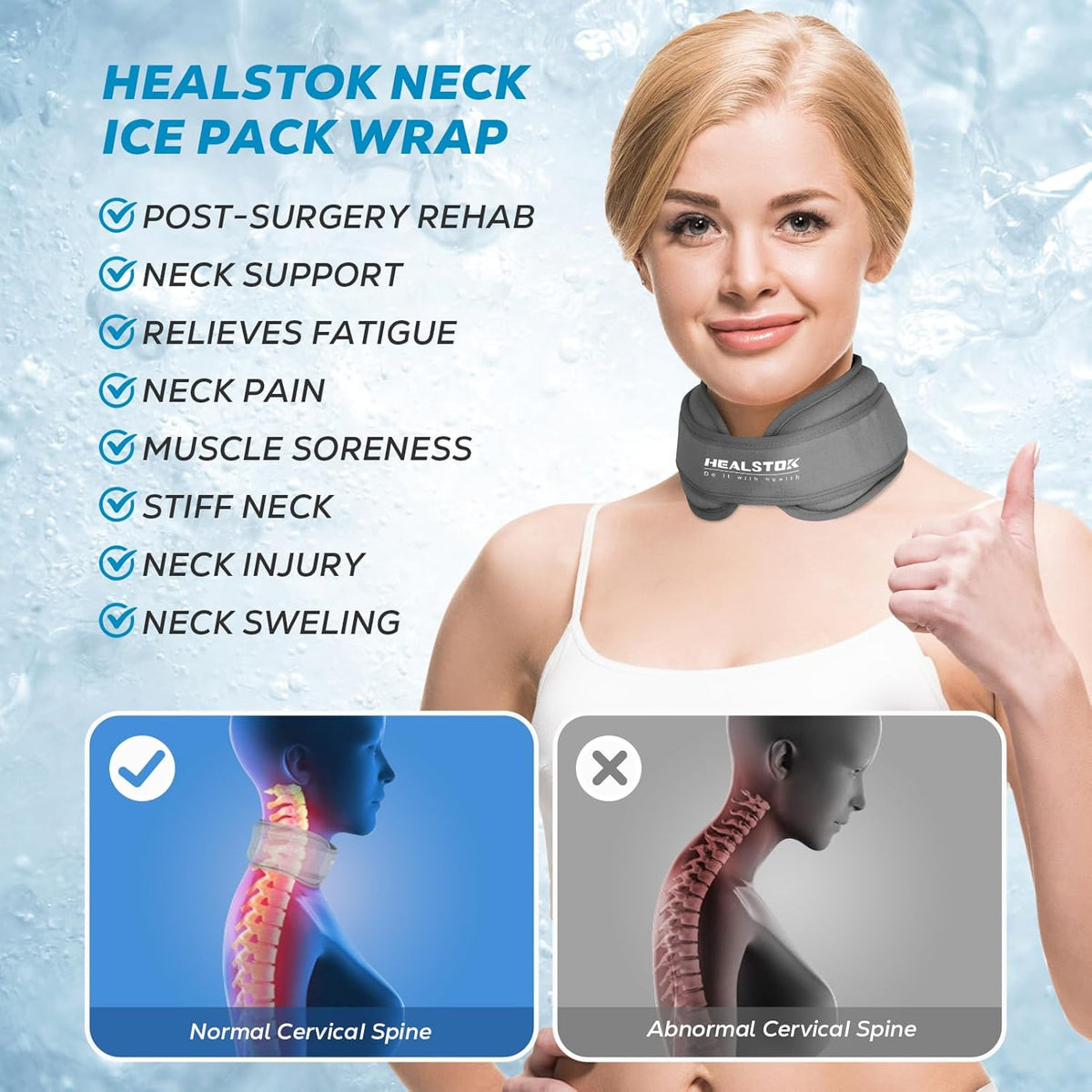 Neck Ice Pack Wrap, Reusable Cold/Hot Gel for Neck Pain, Black
