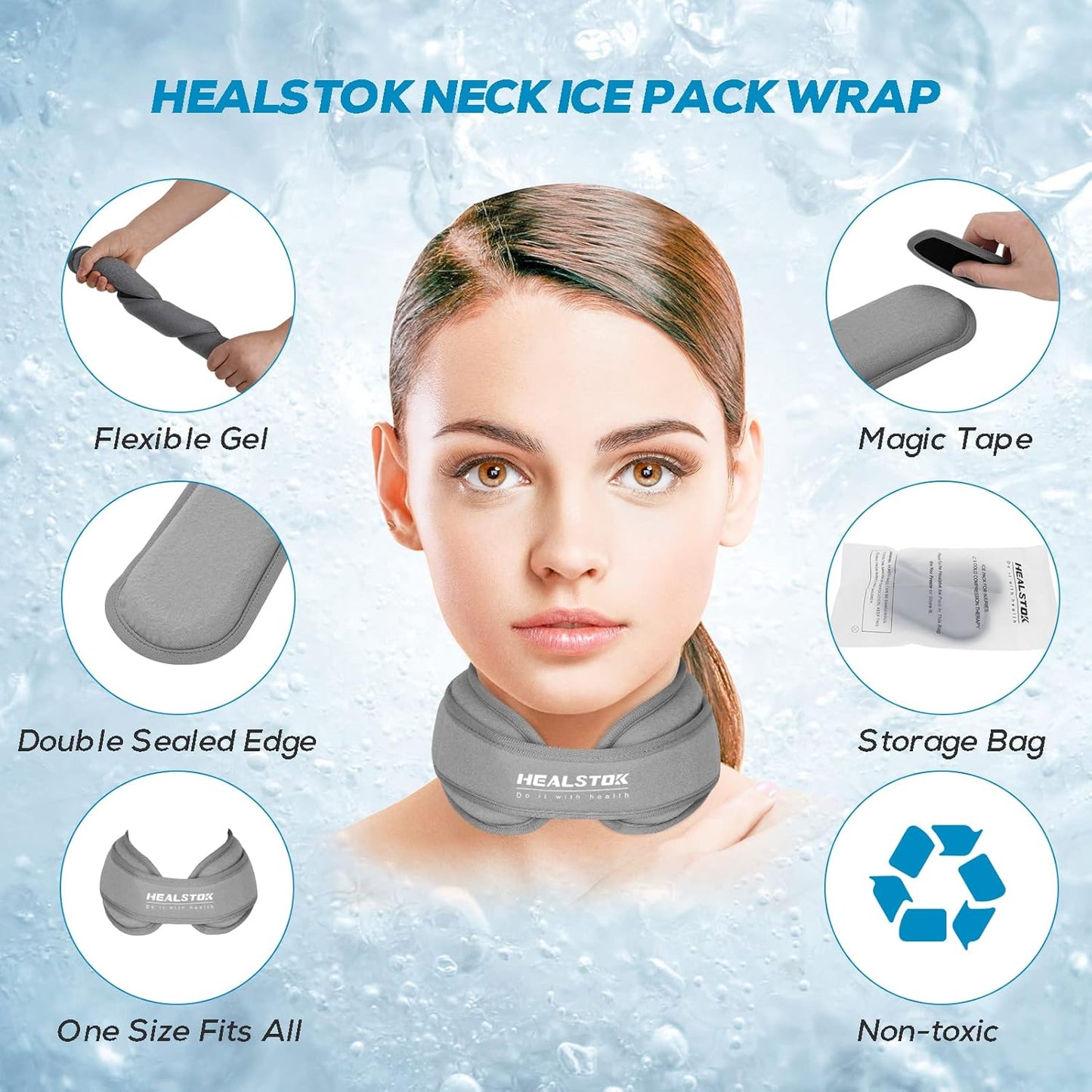 Neck Ice Pack Wrap, Reusable Cold/Hot Gel for Neck Pain, Black