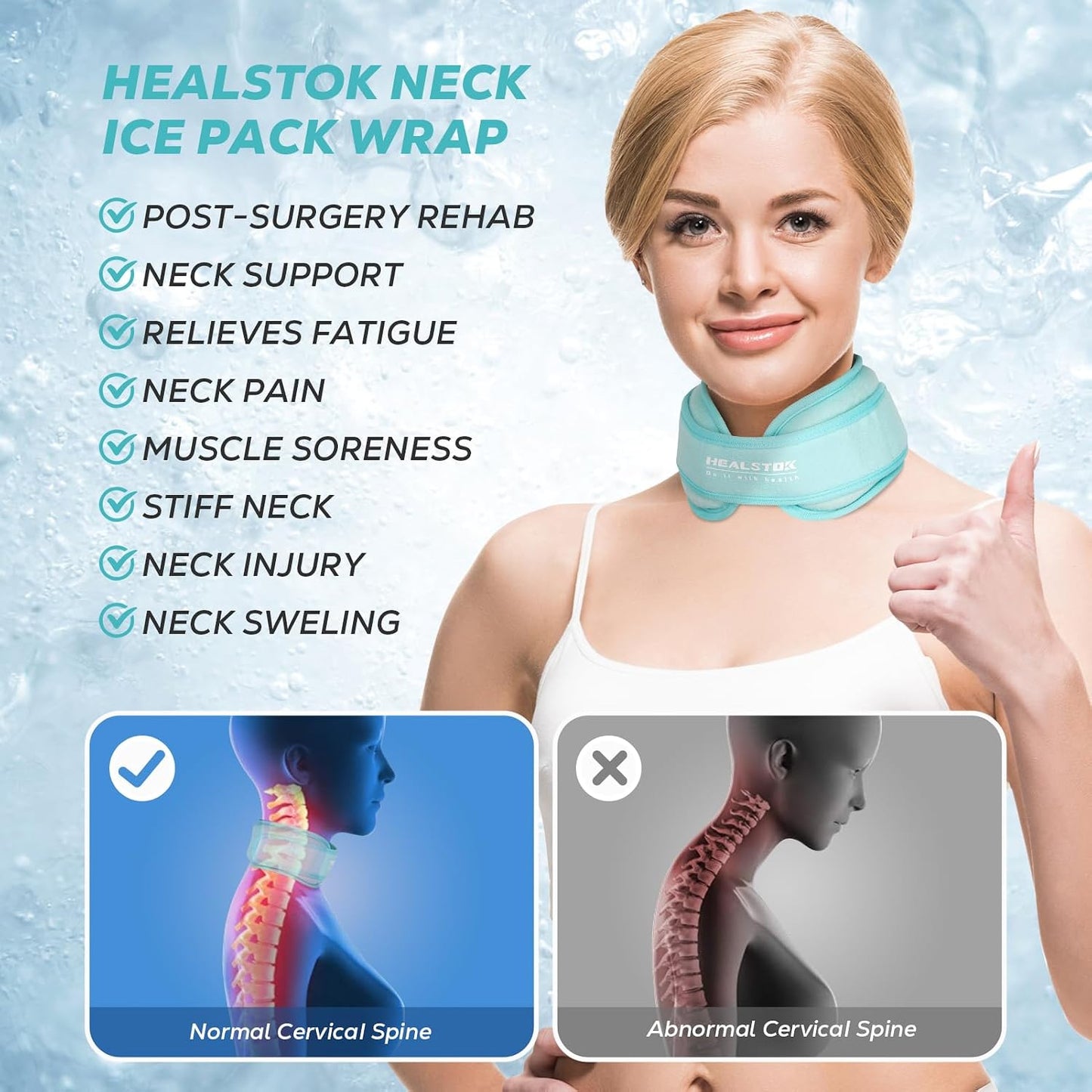 Neck Ice Pack Wrap, Reusable Cold/Hot Gel for Neck Pain, Black