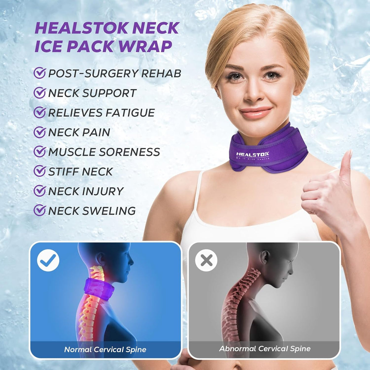 Neck Ice Pack Wrap, Reusable Cold/Hot Gel for Neck Pain, Black