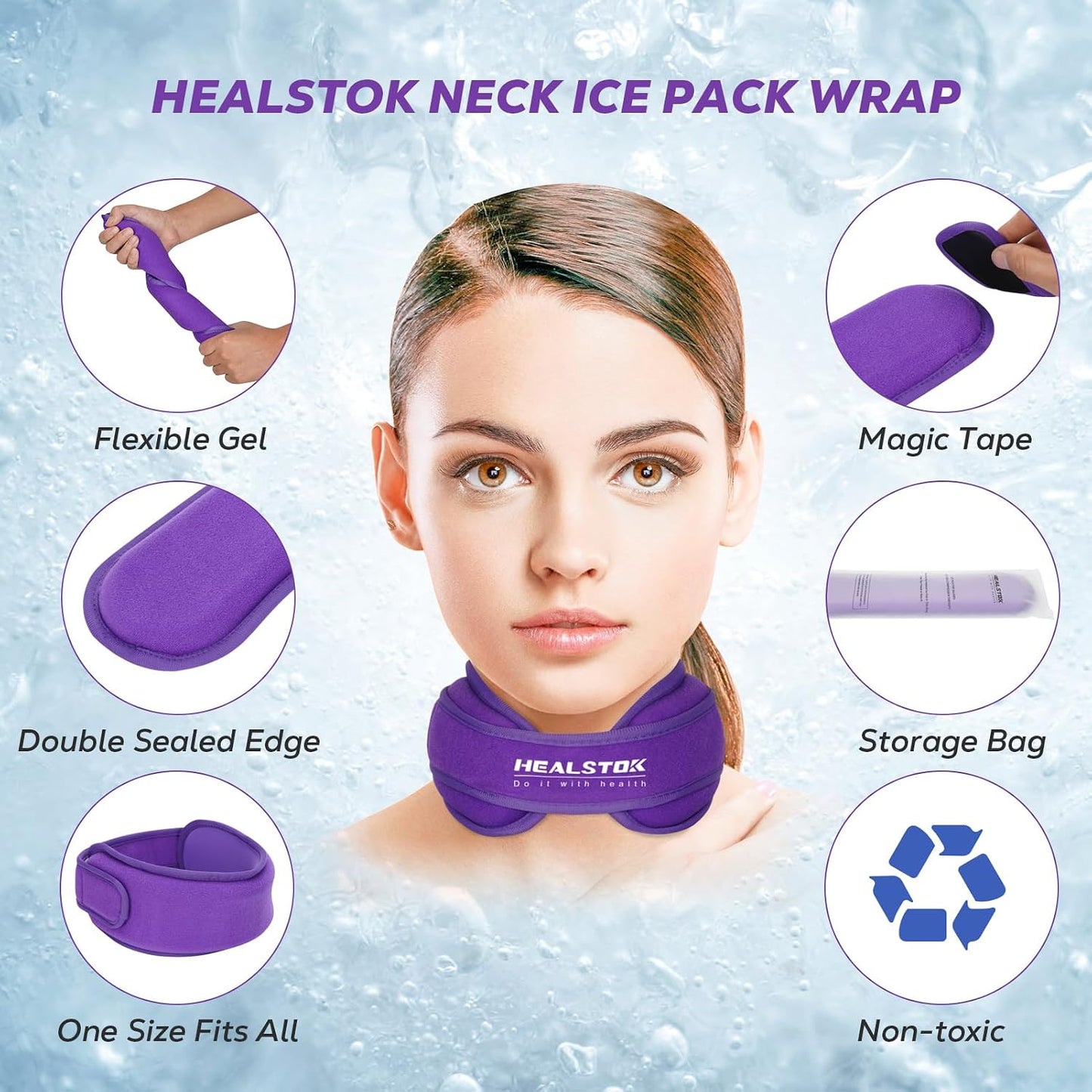 Neck Ice Pack Wrap, Reusable Cold/Hot Gel for Neck Pain, Black