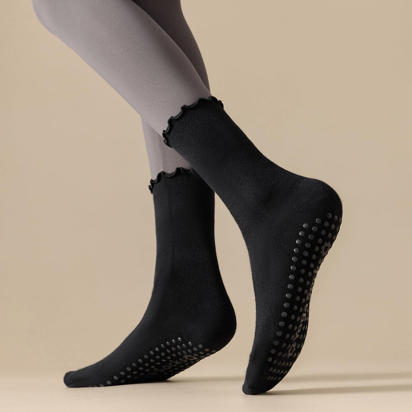 3 Pairs Pilates Socks with Grips Non-slip Ruffle Yoga Sock Grip Sock for Women