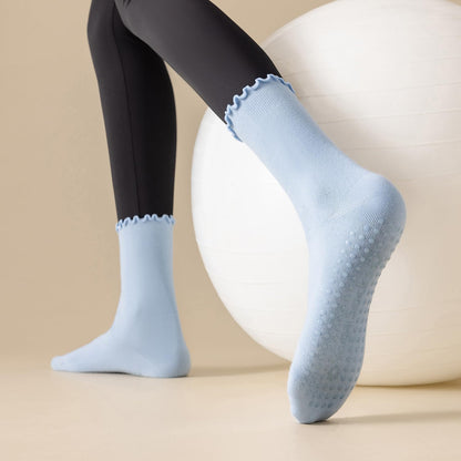 3 Pairs Pilates Socks with Grips Non-slip Ruffle Yoga Sock Grip Sock for Women