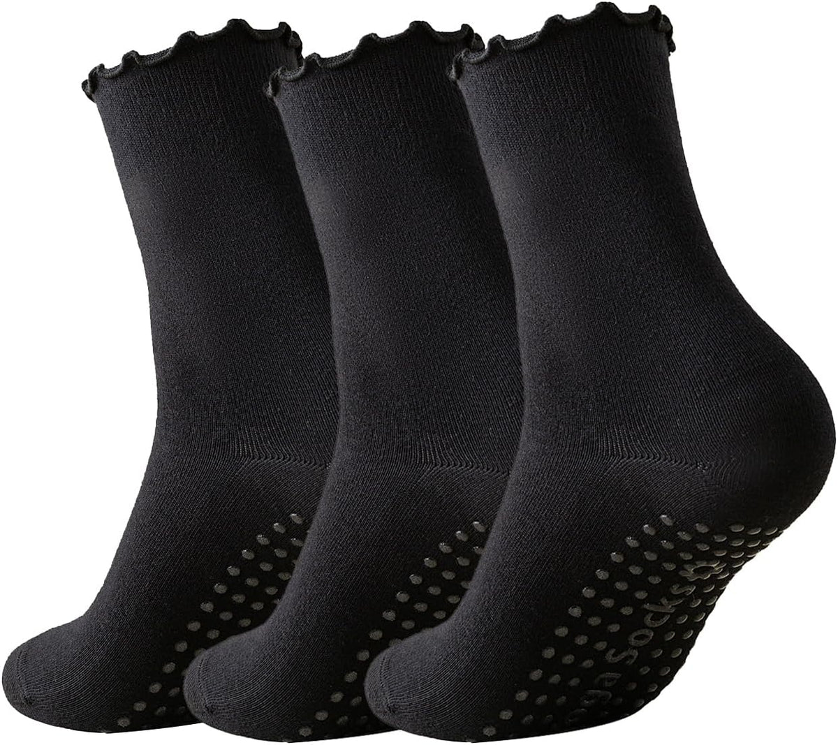 3 Pairs Pilates Socks with Grips Non-slip Ruffle Yoga Sock Grip Sock for Women