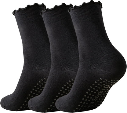 3 Pairs Pilates Socks with Grips Non-slip Ruffle Yoga Sock Grip Sock for Women