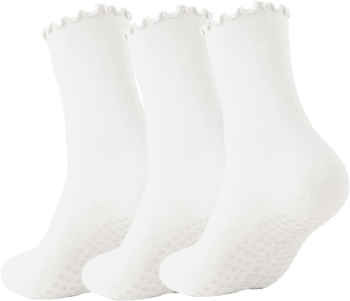 3 Pairs Pilates Socks with Grips Non-slip Ruffle Yoga Sock Grip Sock for Women