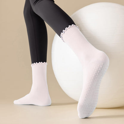 3 Pairs Pilates Socks with Grips Non-slip Ruffle Yoga Sock Grip Sock for Women