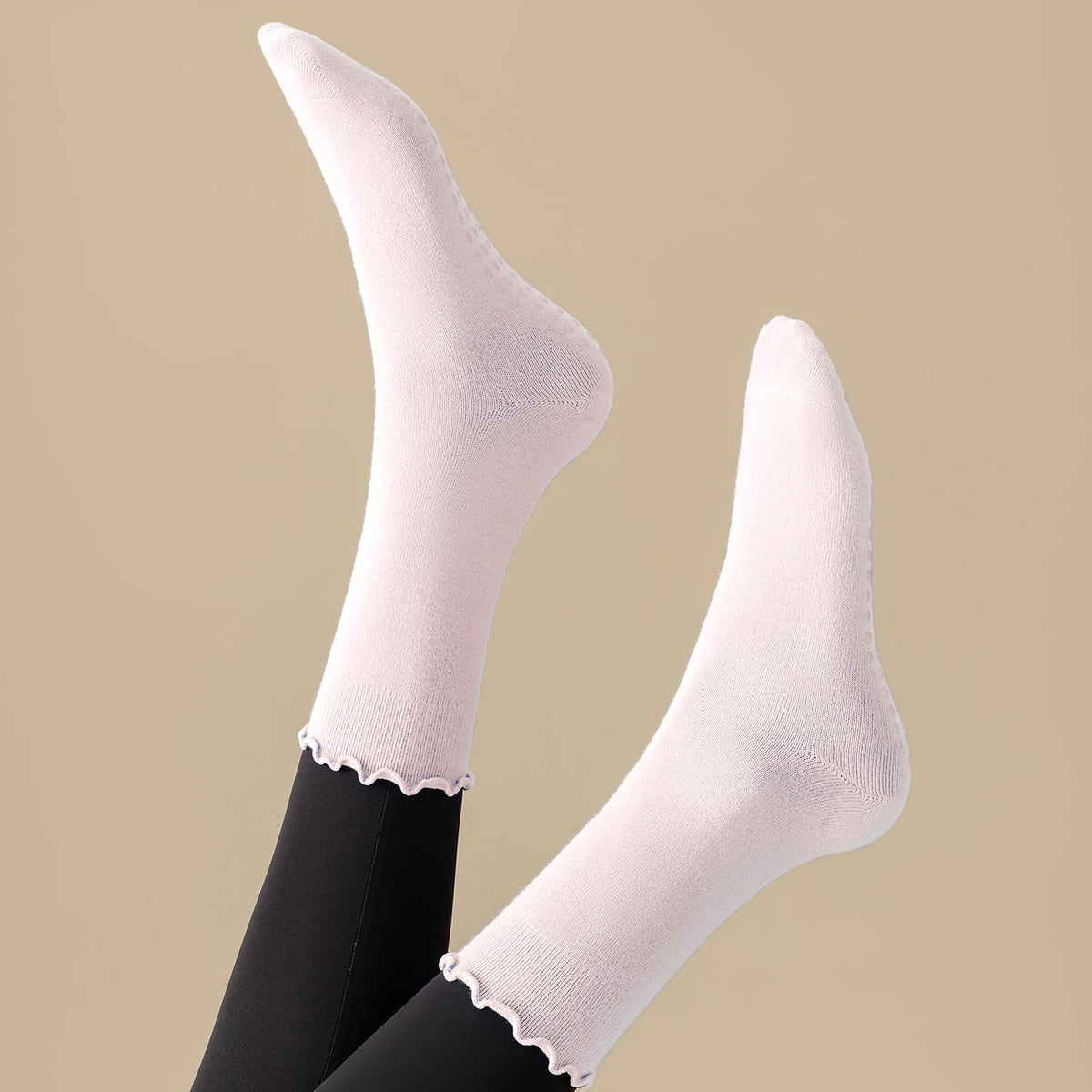 3 Pairs Pilates Socks with Grips Non-slip Ruffle Yoga Sock Grip Sock for Women