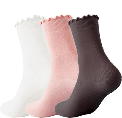 3 Pairs Pilates Socks with Grips Non-slip Ruffle Yoga Sock Grip Sock for Women