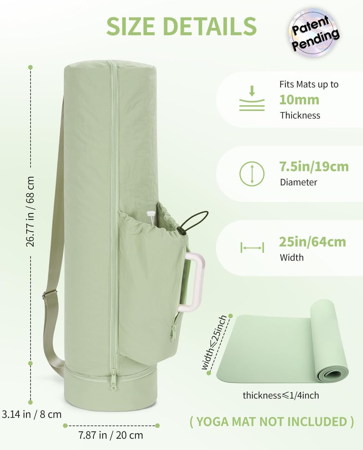 Puffy Yoga Mat Bag Yoga Gym Bags for Women Men, Full-Zip Pilates Bag with Wet Pocket & Side Zip Drawstring Pocket Fits Tumblers with Handle, Yoga Mat Storage for Carrier Quick Access