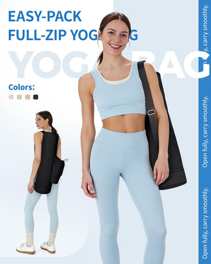 Puffy Yoga Mat Bag Yoga Gym Bags for Women Men, Full-Zip Pilates Bag with Wet Pocket & Side Zip Drawstring Pocket Fits Tumblers with Handle, Yoga Mat Storage for Carrier Quick Access