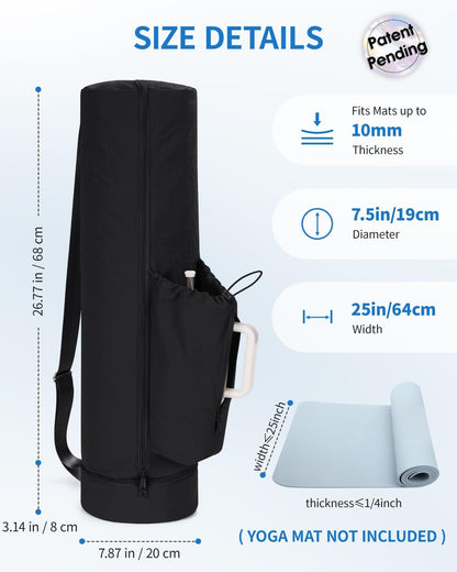 Puffy Yoga Mat Bag Yoga Gym Bags for Women Men, Full-Zip Pilates Bag with Wet Pocket & Side Zip Drawstring Pocket Fits Tumblers with Handle, Yoga Mat Storage for Carrier Quick Access