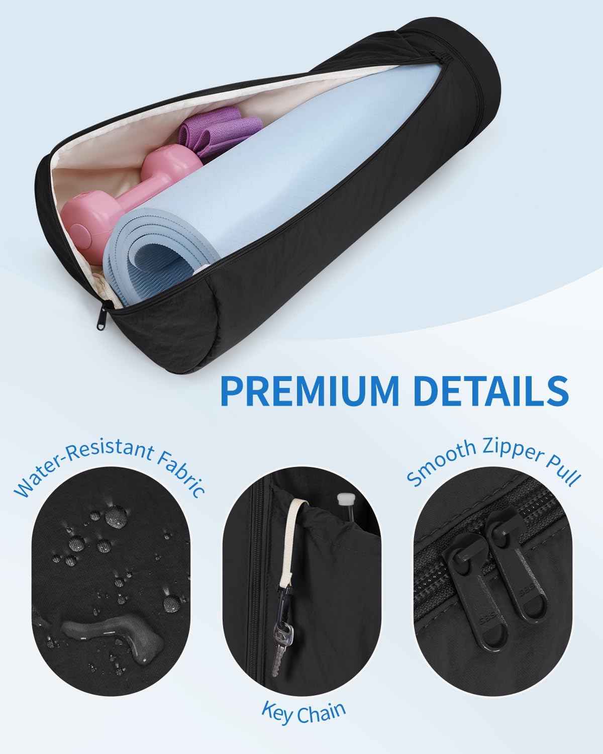 Puffy Yoga Mat Bag Yoga Gym Bags for Women Men, Full-Zip Pilates Bag with Wet Pocket & Side Zip Drawstring Pocket Fits Tumblers with Handle, Yoga Mat Storage for Carrier Quick Access