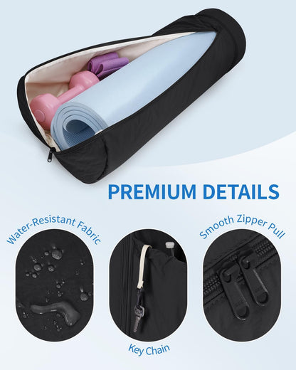 Puffy Yoga Mat Bag Yoga Gym Bags for Women Men, Full-Zip Pilates Bag with Wet Pocket & Side Zip Drawstring Pocket Fits Tumblers with Handle, Yoga Mat Storage for Carrier Quick Access