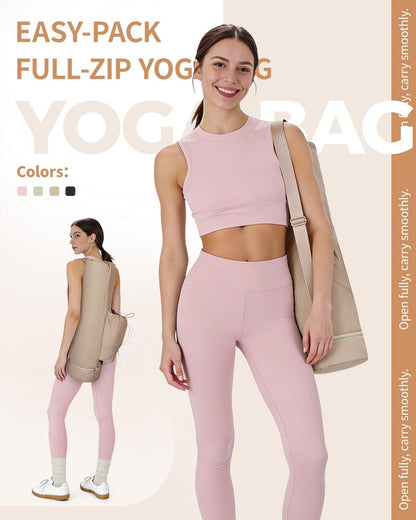 Puffy Yoga Mat Bag Yoga Gym Bags for Women Men, Full-Zip Pilates Bag with Wet Pocket & Side Zip Drawstring Pocket Fits Tumblers with Handle, Yoga Mat Storage for Carrier Quick Access