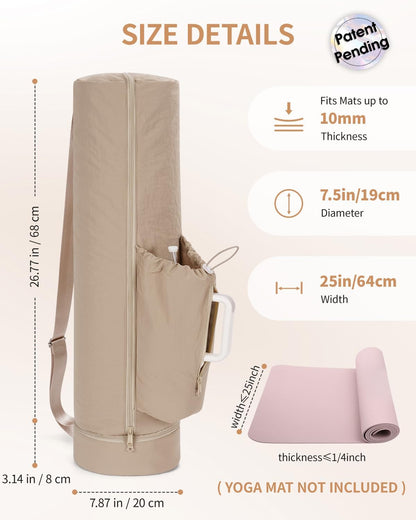 Puffy Yoga Mat Bag Yoga Gym Bags for Women Men, Full-Zip Pilates Bag with Wet Pocket & Side Zip Drawstring Pocket Fits Tumblers with Handle, Yoga Mat Storage for Carrier Quick Access