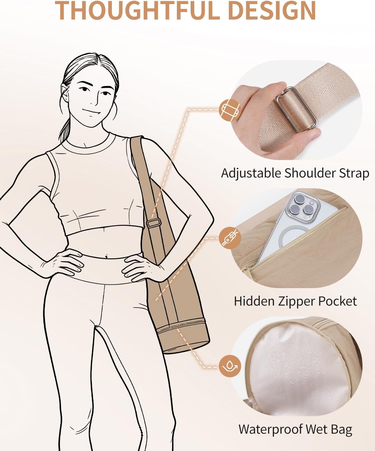 Puffy Yoga Mat Bag Yoga Gym Bags for Women Men, Full-Zip Pilates Bag with Wet Pocket & Side Zip Drawstring Pocket Fits Tumblers with Handle, Yoga Mat Storage for Carrier Quick Access