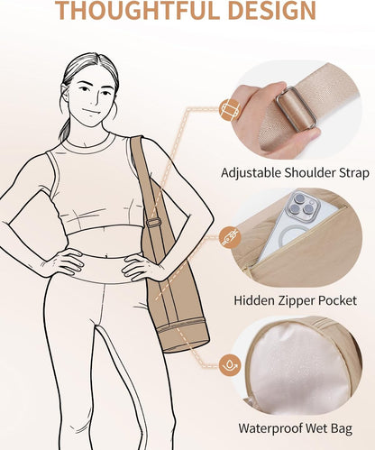 Puffy Yoga Mat Bag Yoga Gym Bags for Women Men, Full-Zip Pilates Bag with Wet Pocket & Side Zip Drawstring Pocket Fits Tumblers with Handle, Yoga Mat Storage for Carrier Quick Access