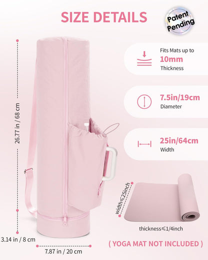 Puffy Yoga Mat Bag Yoga Gym Bags for Women Men, Full-Zip Pilates Bag with Wet Pocket & Side Zip Drawstring Pocket Fits Tumblers with Handle, Yoga Mat Storage for Carrier Quick Access