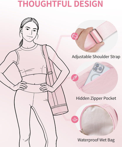 Puffy Yoga Mat Bag Yoga Gym Bags for Women Men, Full-Zip Pilates Bag with Wet Pocket & Side Zip Drawstring Pocket Fits Tumblers with Handle, Yoga Mat Storage for Carrier Quick Access