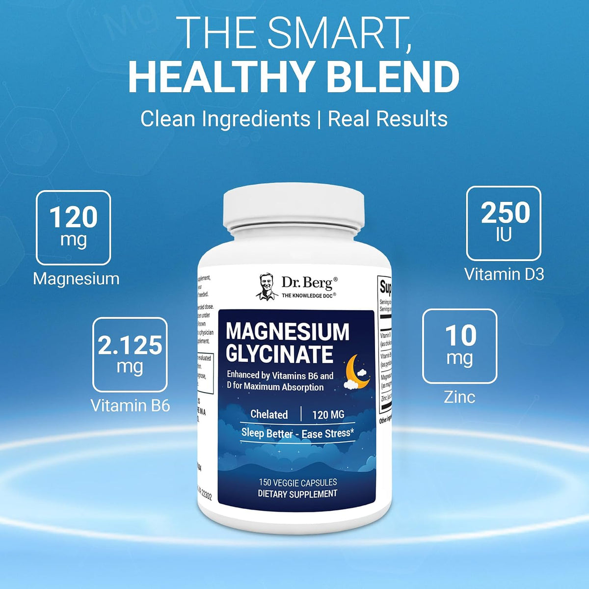 Dr. Berg Magnesium Glycinate 90ct – 4-in-1 Chelated for Muscle, Nerve, Sleep & Stress Support*– w/ D3, B6 & Zinc – 4X Lab-Tested – No Fillers – Formulated in USA, GMP-Certified
