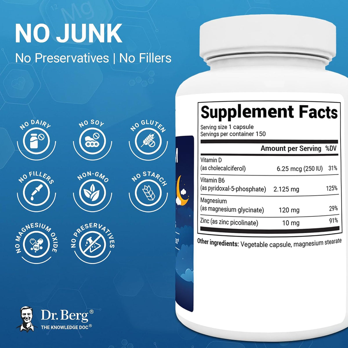 Dr. Berg Magnesium Glycinate 90ct – 4-in-1 Chelated for Muscle, Nerve, Sleep & Stress Support*– w/ D3, B6 & Zinc – 4X Lab-Tested – No Fillers – Formulated in USA, GMP-Certified