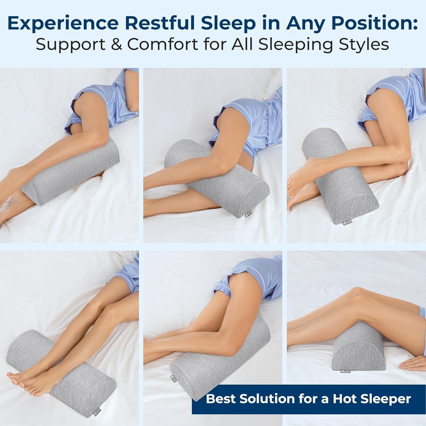 Knee Pillow for Back Sleeping – Half Moon Bolster Pillow for Legs, Under Knee Pillow for Sleeping on Back, Memory Foam Leg Pillow for Back Pain, Arctic Gray