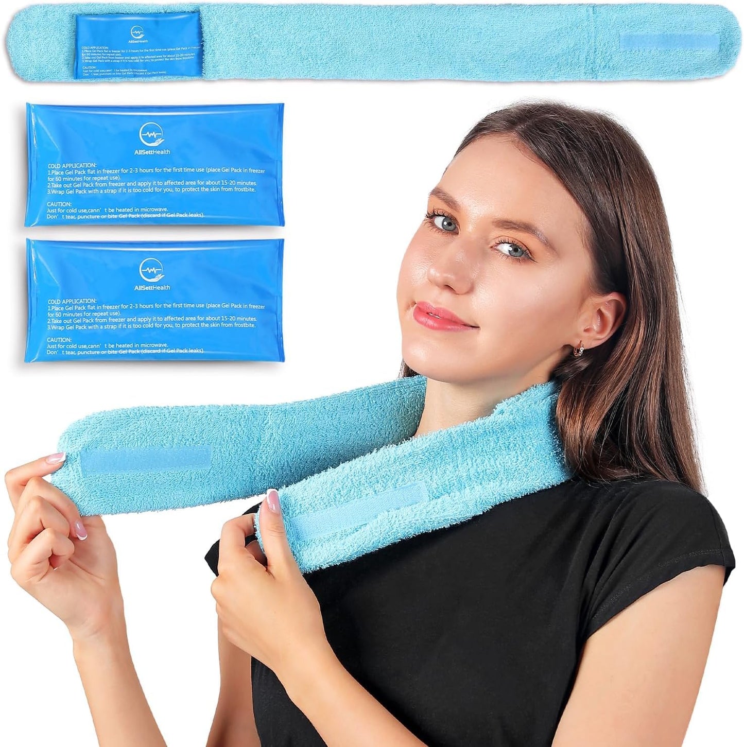 Ice Pack for Neck and Shoulders, Neck Ice Pack Wrap with 2 Reusable Packs