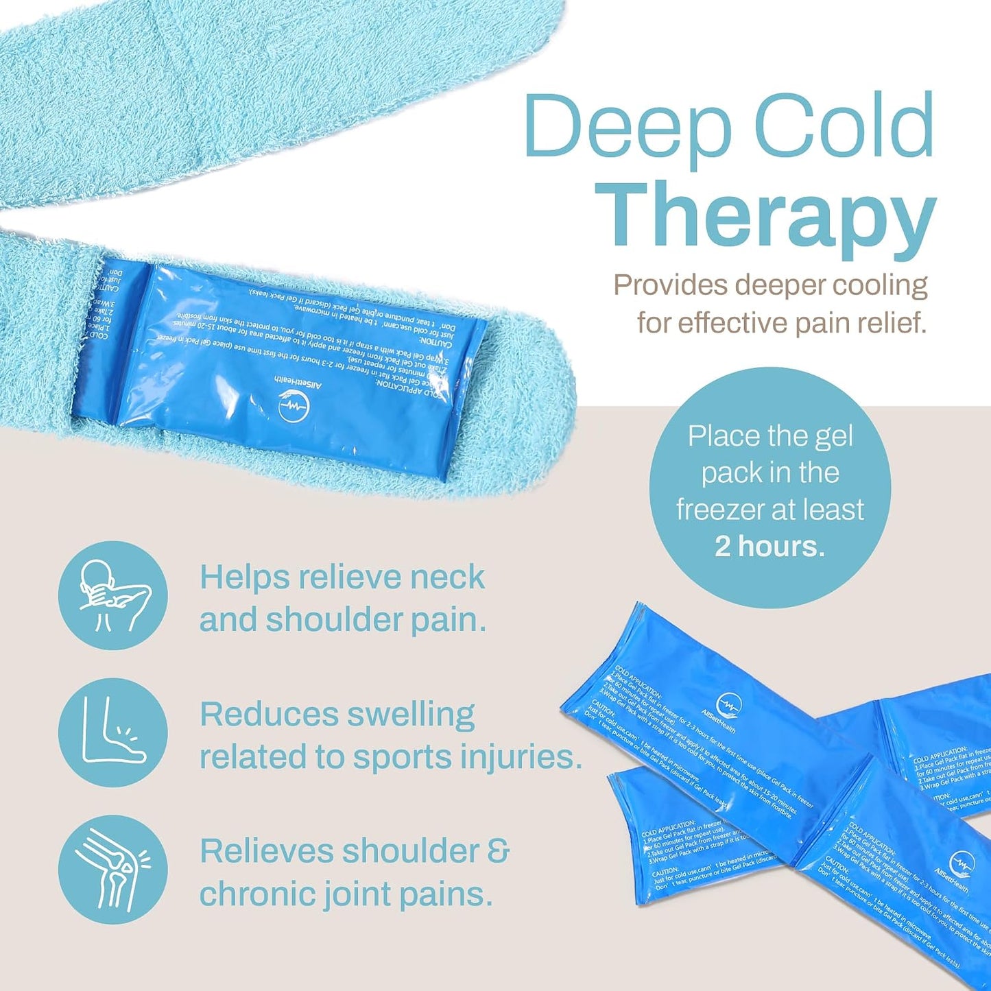 Ice Pack for Neck and Shoulders, Neck Ice Pack Wrap with 2 Reusable Packs