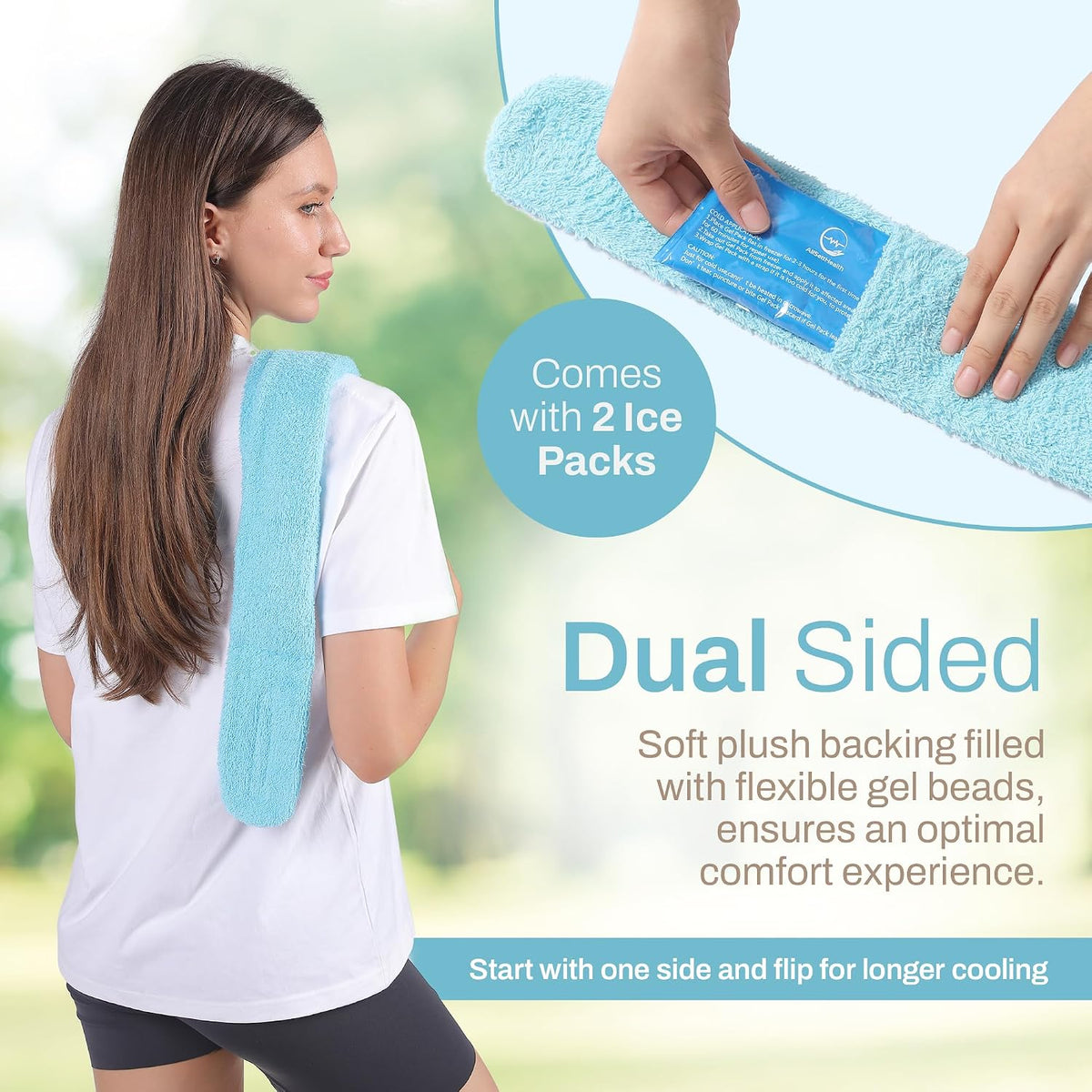 Ice Pack for Neck and Shoulders, Neck Ice Pack Wrap with 2 Reusable Packs