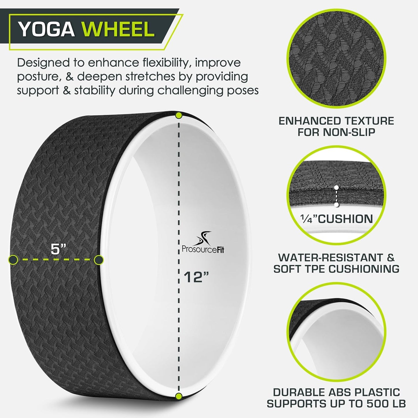 Yoga Wheel Prop 12” for Improving Yoga Poses, Backbends, Flexibility, Balance, Stretching, Relaxation