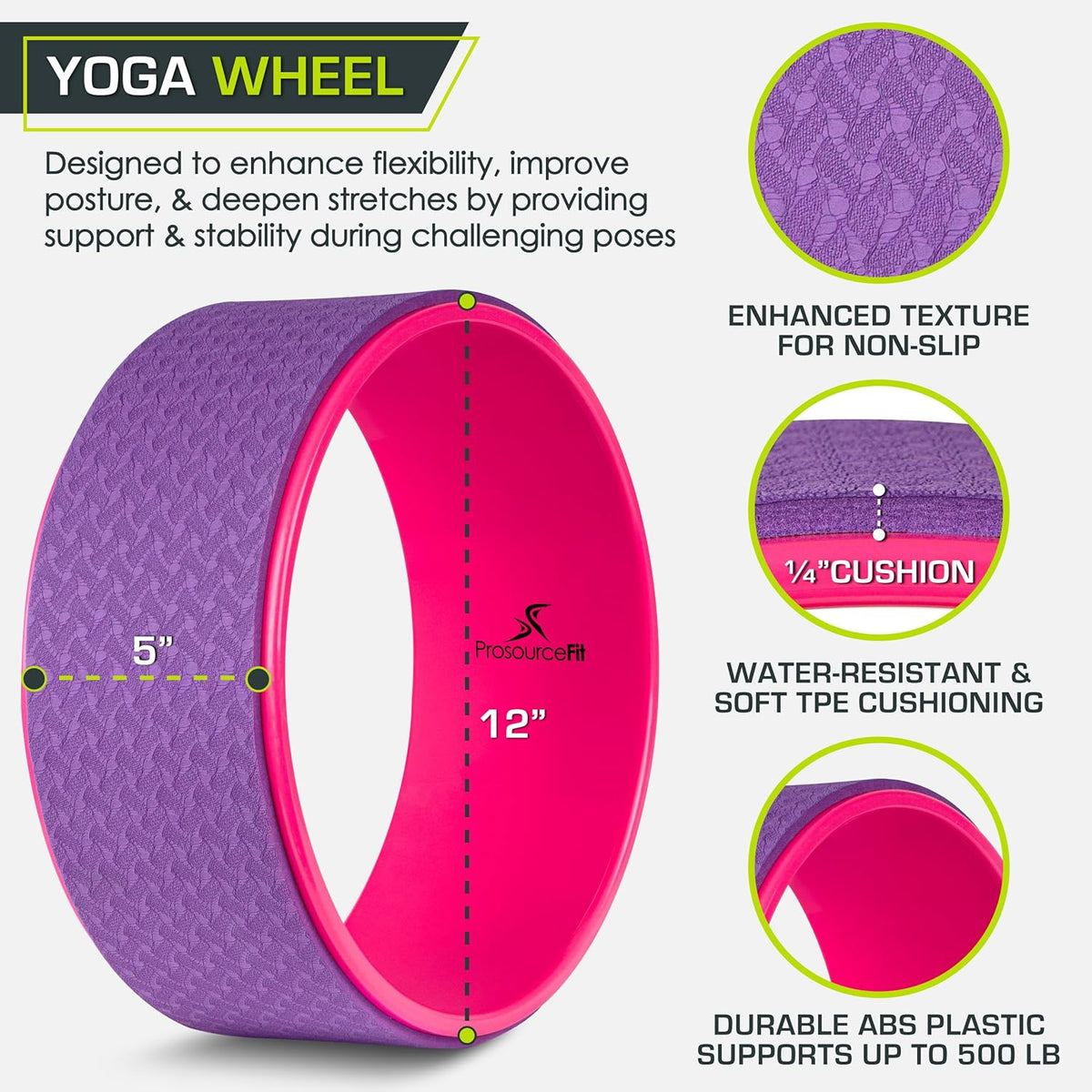 Yoga Wheel Prop 12” for Improving Yoga Poses, Backbends, Flexibility, Balance, Stretching, Relaxation