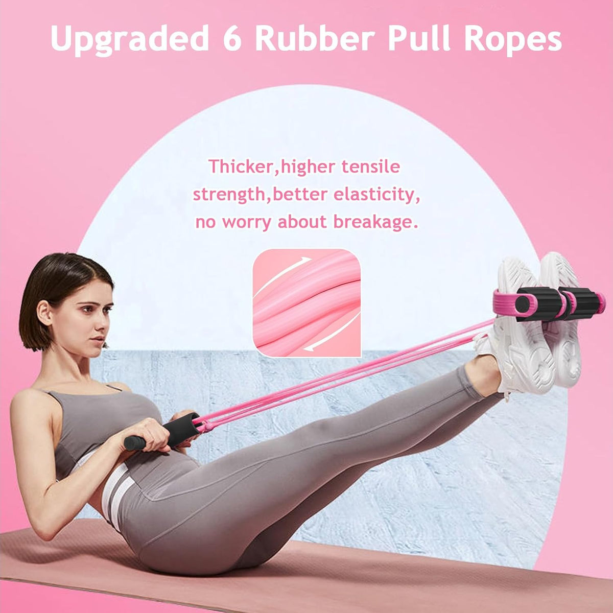 6-Tubes Tension Rope, Multifunction Elastic Yoga Pedal Puller Resistance Band, Natural Latex Tension Rope Fitness Equipment, for Abdomen, Waist, Arm, Leg Stretching Slimming Training