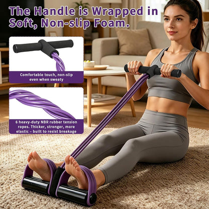 6-Tubes Tension Rope, Multifunction Elastic Yoga Pedal Puller Resistance Band, Natural Latex Tension Rope Fitness Equipment, for Abdomen, Waist, Arm, Leg Stretching Slimming Training