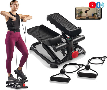 Mini Steppers with Digital Monitor and Resistance Bands, Compact Low-Impact Cardio Machines for Home Workouts